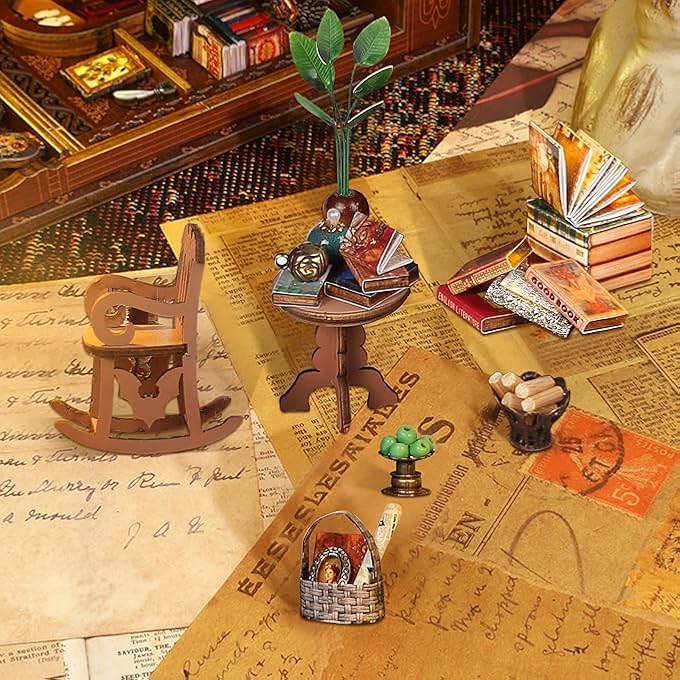 DIY BOOK NOOK KIT, 3D WOODEN PUZZLE BOOKEND, MINIATURE DOLLHOUSE KIT CRAFTS WITH LED LIGHT, BOOKSHELF DECOR, CREATIVITY CRAFTS FOR ADULTS TEENS, MINI BOOK ROOM HOUSE - Image 3